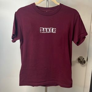 Baker t-shirt, Junior boys size M, Maroon and white
